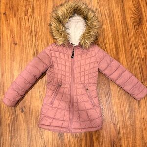 Girls size 10/12 DKNY Dusty Rose Coat Jacket with Faux Fur Trim